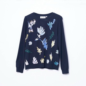 CLL巧玲瓏 日系手繪花草遠領長袖上衣 0743607