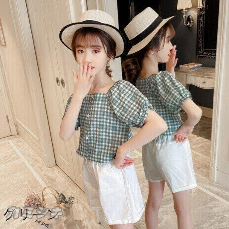 送料無料 ベビー 薄手 花柄 ショートパンツ 上下2点セット 半袖 ブラウス 女の子 夏 女児 半袖ブラウス ギャザーブラウス 上下セット セットアップ