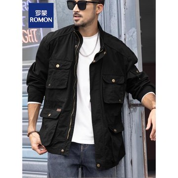 羅蒙美式工裝外套男秋季寬松潮牌復古休閑男士多口袋立領夾克痞帥