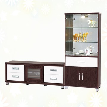 文創集 南亞塑鋼 尼馬可多彩7尺四開門四抽單推門塑鋼高低電視櫃組合(二色可選)-211x40.8x161cm免組