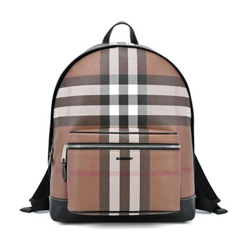 [平輸版]BURBERRY Check 格紋環保帆布後背包(暗樺木棕色)真品平輸