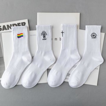 白彩虹襪子男士夏季薄款中筒潮牌高腰長襪棉潮雪山春長筒高街運動