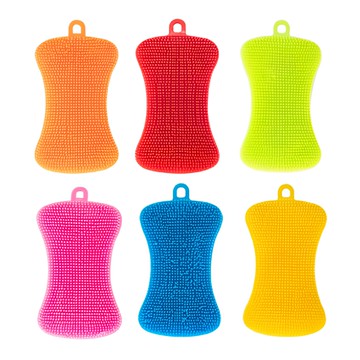 AHOYE 加厚好握不傷餐具清潔刷 矽膠洗碗刷 廚房清潔好幫手 顏色隨機  1組  6個