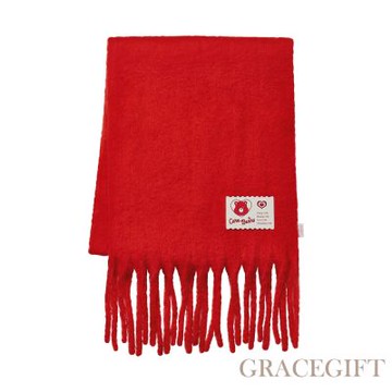 【Grace Gift】Care Bears-全心全意小熊純色流蘇仿羊絨圍巾 紅