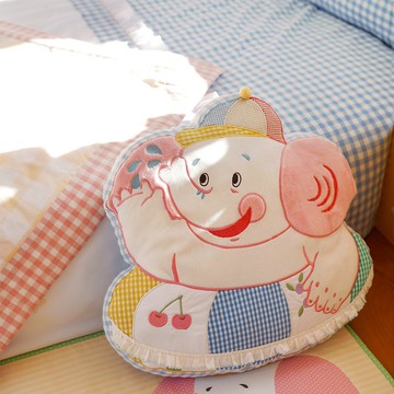 游泳大象 80s復古昭和可愛小象抱枕 刺繡布藝