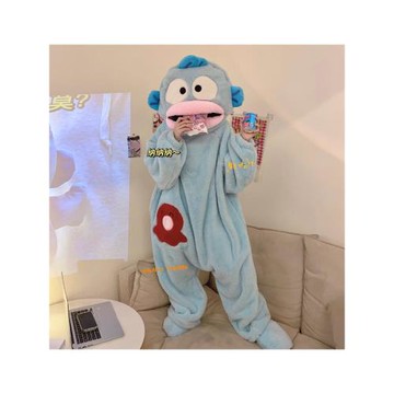 丑魚睡衣珊瑚絨連體睡袍冬款女加厚加絨卡通搞怪情侶男家居服保暖