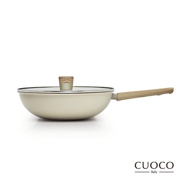 【CUOCO】北歐系列-暖白仙子陶瓷不沾炒鍋30cm/附鍋蓋/IH電磁爐適用