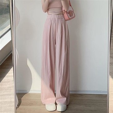 【米蘭精品】休閒褲闊腿長褲-高腰寬管皺褶日系女褲子5色74fk8
