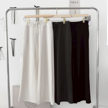 【Fee現貨3色新品】抽繩綁帶寬鬆闊腿直筒羊絨長褲🔥寬鬆長褲 休閒長褲 羊絨褲針織褲 拖地褲闊腿 秋冬女裝 鬆緊長褲