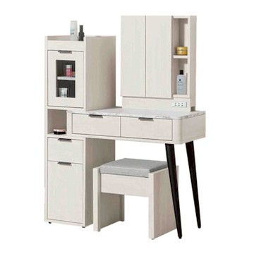 文創集 菲可2.7尺可伸縮開合式鏡台組合(含化妝椅)-80x40x135cm免組