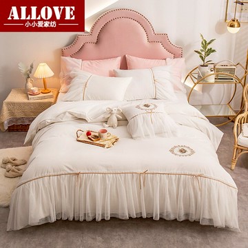 全棉蕾絲花邊被套純棉簡約女生公主1.2m1.5m1.8m2m床裙四件套