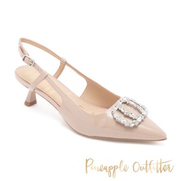 Pineapple Outfitter-SAMAR 雙圈鑽飾真皮高跟涼鞋-鏡粉色