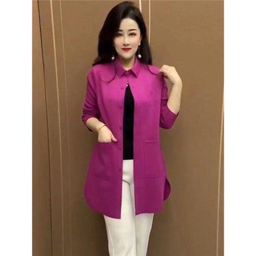 高端純色空氣棉風衣春季新款寬松顯瘦中年媽媽中長款襯衣大碼外套