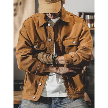 (免運)美式重磅復古牛仔外套男春秋2025新款潮牌潮流休閑加絨工裝夾克男