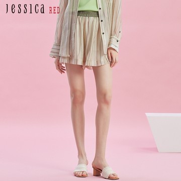 JESSICA RED - 清涼透氣天絲條紋鬆緊腰短褲R43204