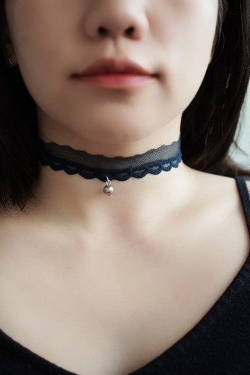 黑珍珠半透深藍蕾絲CHOKER SV925/合金