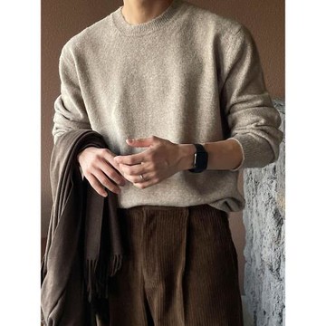 (免運)卡其色毛衣男士秋冬內搭圓領針織長袖打底衫復古寬松慵懶加厚上衣