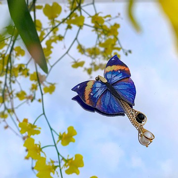 枯葉蝶 刺繡耳環 蝴蝶 單耳 手工 珍珠 耳夾 禮盒 生日 情人節