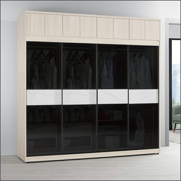 8尺被櫥式鋁框推門衣櫥黑玻璃(衣櫥+被櫃) 收納衣櫃 滑門衣櫥 【149B10995】Leader傢居館149-A210+A210+A209+A211