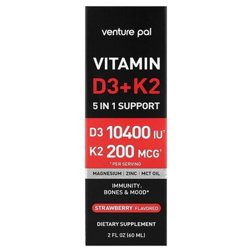 Venture Pal, 維生素 D3 + K2，草莓味，2 液量盎司（60 毫升）