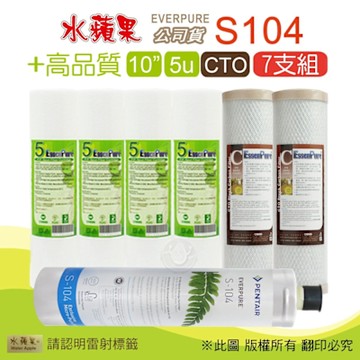 EVERPURE S104濾心+10吋5微米高品質PP濾心+CTO(7支組) 水蘋果公司貨