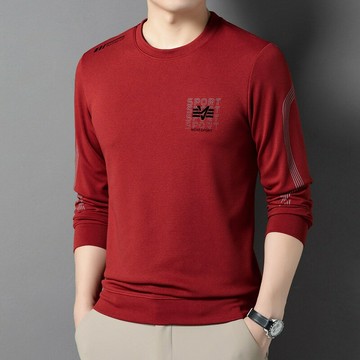 ※現貨【米白L/紅2XL/哈青2XL/黑4XL】潮流印花透氣長袖圓領T【TX163532】休閒日常男T恤