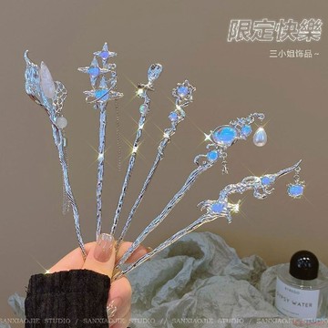 桃園出貨✨高級感月光石髮簪新中式清冷現代髮釵盤髮簪子頭飾古風旗袍漢服