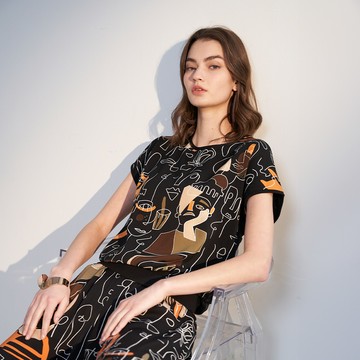 CLL巧玲瓏 抽象線條畫短袖上衣 7123718