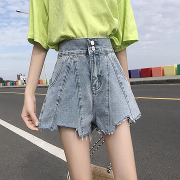 台灣出貨 短褲女夏寬鬆夏季新款潮ins顯瘦網紅超高腰闊腿a字牛仔熱褲 牛仔短褲 休閒褲 運動短褲 休閒短褲女