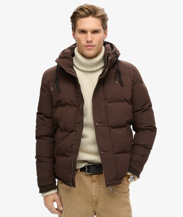 Superdry Men's Men's Fully Lined Everest Hooded Puffer Jacket, Brown, Size: L