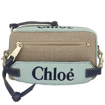 CHLOE WOODY 藍綠色亞麻帆布肩背/手提腰包