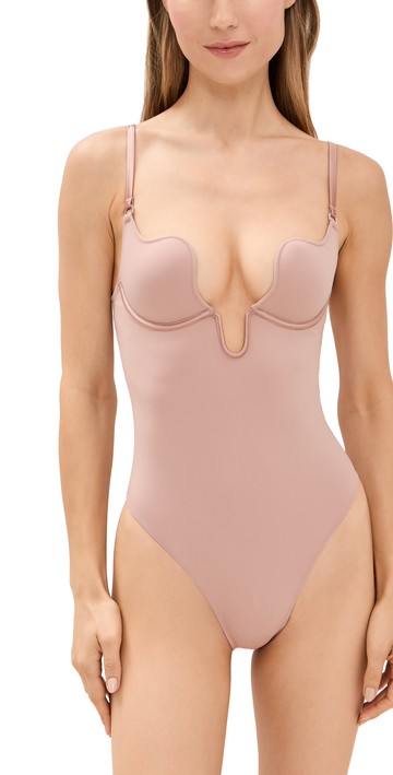 Fleur du Mal Le Stretch Micro U-Plunge Bodysuit Tan XL
