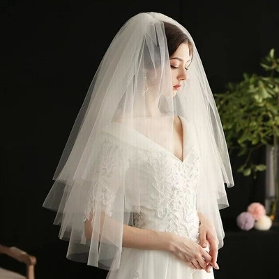 ベール 【ミドルベール】結婚式 2層 コーム付き ショートベール ミドル ウェディングベール ウエディングベール 被りベール レース【ts125jd】