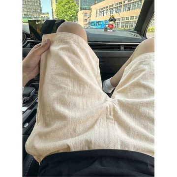 輕奢老錢風短褲男女夏季薄款新品美式休閒全麻料五分中褲老錢風 男士夏季 高級感 輕熟風 透氣 短褲