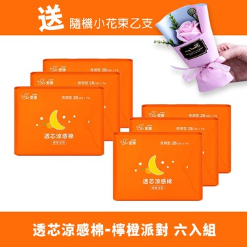 多組優惠送幸福花束 涼感衛生棉夜用型 - 檸橙派對檸橙派對 28cm(7片/包) x6入組