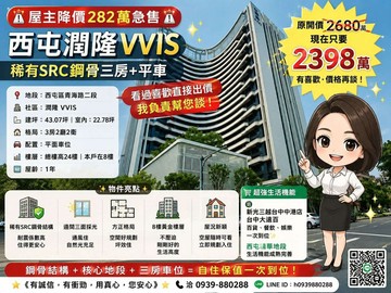 「潤隆VVS1」雙捷景觀三房平車，捷運站步行5分鐘｜台中市西屯區青海路二段