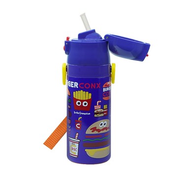 日本 SKATER - 兒童吸管不鏽鋼保溫水壺(400ml)-漢堡