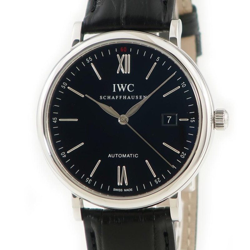 IWC メンズ腕時計 ポートフィノ・オートマティック IW356502 ブラック文字盤 クロコダイルベルト 自動巻き