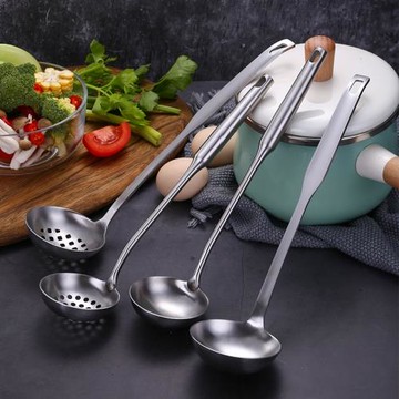 304不銹鋼火鍋勺子湯勺漏勺套裝防燙長柄掛鉤家用一體湯殼商用
