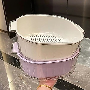 雙層洗菜盆瀝水籃家用客廳塑料水果盤加厚廚房濾水菜簍淘米洗菜籃