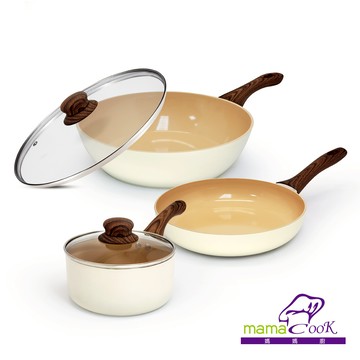 【mama cook】法恩莎珍珠陶瓷不沾雙鍋/三鍋組/附鍋蓋(可任選)/蝦皮獨家