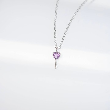 紫水晶925純銀愛心鑰匙項鍊