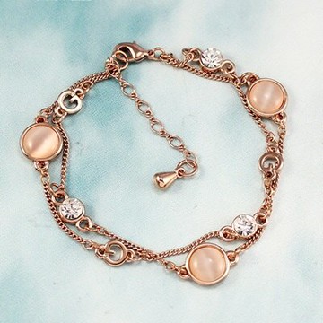 玫瑰金手鍊 純銀貓眼石手環 -雙層時尚歐美風格情人節生日禮物女飾品73ku72【獨家進口】【米蘭精品】