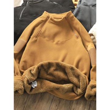 雙拉鏈設計師款冬男士加絨加厚保暖戶外防風雙面絨套頭搖粒絨衛衣