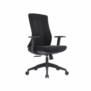 E-home Turbo 2.0 極速黑框中背扶手半網人體工學電腦椅-黑色
