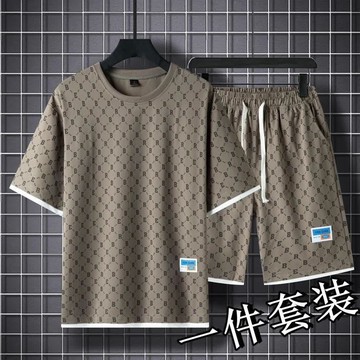 【臺灣出貨】男士套裝 夏季休閒運動衣服 潮酷冰絲速幹男款 短袖短褲搭配帥氣一套