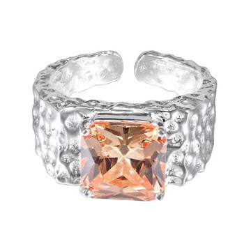 GRGR S925純銀黃鋯石巖漿面戒指男潮高級感嘻哈個性ins戒指可調節