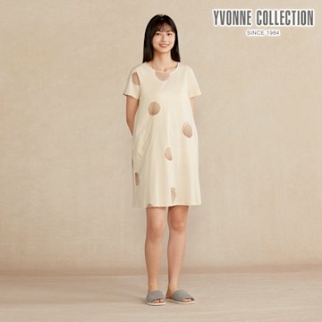 YVONNE 以旺傢飾 大圓點短袖洋裝-象牙白