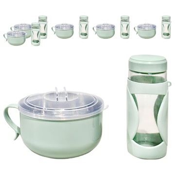 BUBUCook SUS304不鏽鋼玻璃禮盒組 臺灣製 湯碗+400ml水瓶 6組  900  綠色