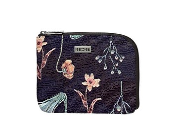 拉鍊短夾  零錢包 L型 / 防潑水 平織緹花 落花 經典麥亞